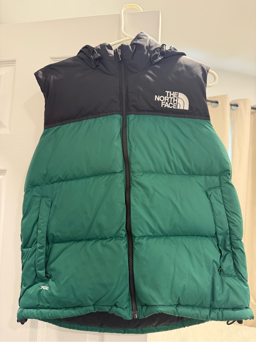 The North Face Green and Black Puffer Vest with Hood